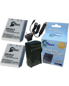 2 Pack - Replacement for Nikon Coolpix P520 Battery + Charger with Car & EU Adapters - Compatible with Nikon EN-EL5 Digital Camera Battery and Charger (1400mAh 3.7V Lithium-Ion)