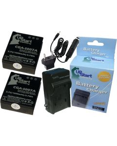 2X Pack - Digital Camera Battery and Charger with Car & EU Adapter Replacement for Panasonic LUMIX DMC-TZ3 - Replacement for Panasonic CGA-S007A - Also Works with DMC-TZ5, DMC-TZ4, DMC-TZ3, DMC-TZ1
