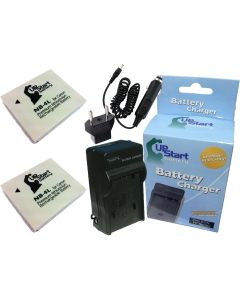 2 Pack - Replacement for Canon Digital IXUS 70 Battery + Charger with Car & EU Adapters - Compatible with Canon NB-4L Digital Camera Battery and Charger (890mAh 3.7V Lithium-Ion)