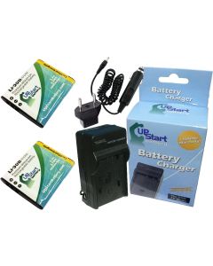 2 Pack - Replacement for Olympus SZ-14 Battery + Charger with Car & EU Adapters - Compatible with Olympus LI-50B Digital Camera Battery and Charger (1000mAh 3.7V Lithium-Ion)
