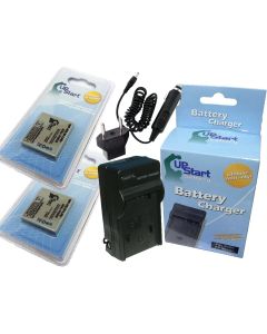 2 Pack - Replacement for Pentax D-BC8 Battery + Charger with Car & EU Adapters - Compatible with Pentax D-LI8 Digital Camera Battery and Charger (750mAh 3.7V Lithium-Ion)