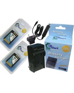 2x Pack - Nikon EN-EL9 Digital Camera Battery and Charger Replacement with Car & EU Adapters (1300mAh, 7.4V, Lithium-Ion) - Compatible with Nikon D3000, D5000, D40, D60, D40X, EN-EL9, EN-EL9a, MH-23, EN-EL9e